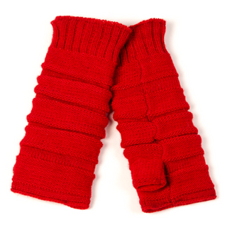 A pair of Reverse Step Handwarmers knitted in a stripe tube design on a white background.