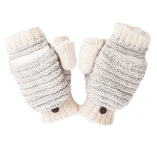 A pair of Speckle Knit Mittens, fingerless glove design on a white background.