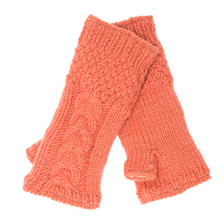 A pair of organic, orange Cable Handwarmers.