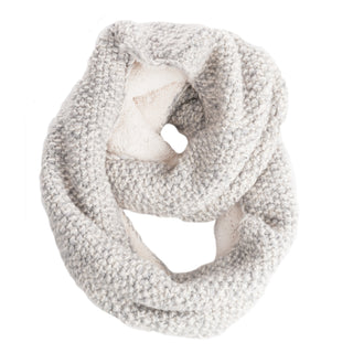 A handmade Sherpa Lined Infinity Scarf on a white background.
