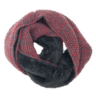 A red and black Sherpa Lined Infinity Scarf on a white background.
