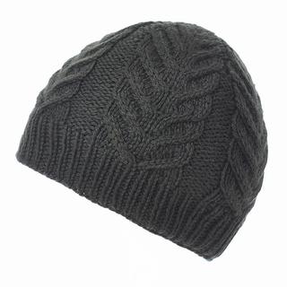 A Oxford Beanie in charcoal gray with a cable pattern design and fleece lining, isolated on a white background.