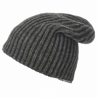 A Technic Slouch ribbed knit hat with a white background.