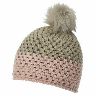 Dimensions Crochet Beanie w/ Faux Fur Pom with a white background.