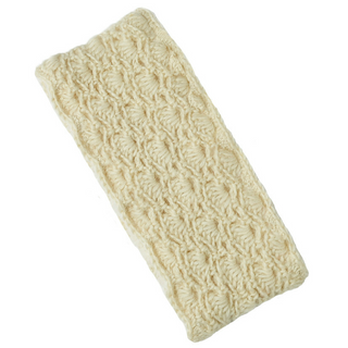 A cream-colored Lacey Headband with Sherpa lining, isolated on a white background.
