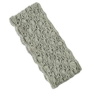 Lacey headband with a cable pattern and sherpa lining, isolated on a white background.