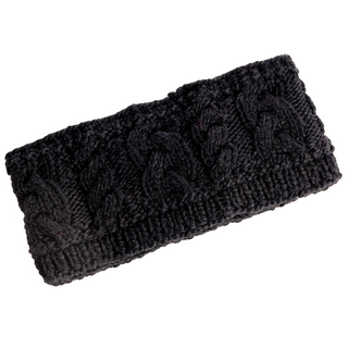 Carousel Headband with Rib wool knitted headband with a cable pattern on a white background, featuring a fleece lining. Handmade in Nepal.