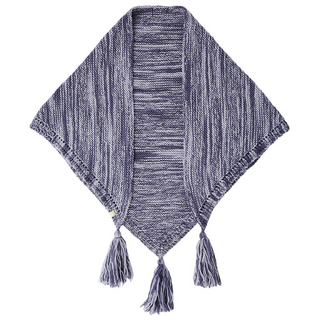 A Trifecta Shawl, handmade in Nepal with tassels on each corner, displayed against a white background.