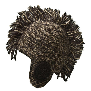 Handmade in Nepal Spartan Mohair Mohawk with a faux fur pom-pom and textured detailing.