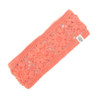 A Flower Crochet Headband- SOLIDS in coral with fleece lining.