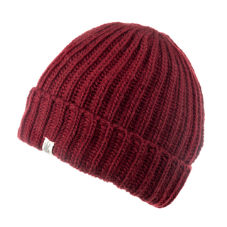 A burgundy Barrow Rib Beanie knitted hat on a white background.