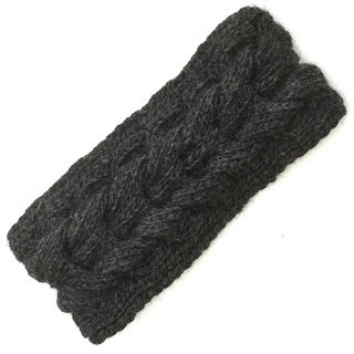 A dark-colored Full Soho headband with a cable pattern design, displayed on a white background.