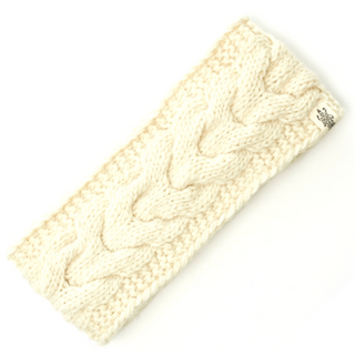 A cream-colored Full Soho headband with a cable knit design on a white background.