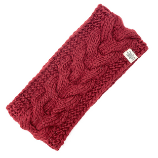 A red Full Soho headband with a cable knit pattern displayed on a white background.