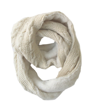 A handmade Trinitas Sherpa Lined Infinity Scarf on a white background.