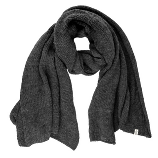 A handmade Air Wrap Scarf in black merino wool on a white background.