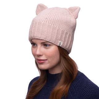 A woman wearing a Kitty ear hat.