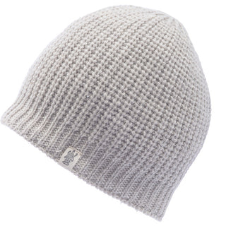 The handmade Cardigan knit beanie hat in grey.
