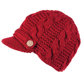 A red, versatile Equestrian Hat with a button on it.