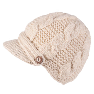 A cream Equestrian hat with a button, lightweight and versatile.