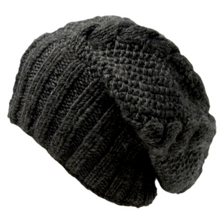 A black Oversized Cable Merino Slouch on a white background.