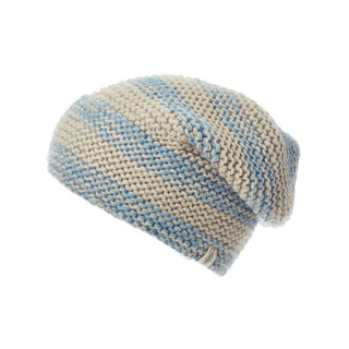 A handmade Soft Stripe Slouch with a blue and white stripe.