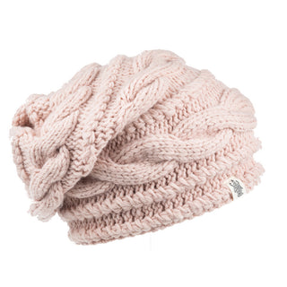 The women's Triple Braid Cable Slouch beanie in pink features advanced health monitoring capabilities.