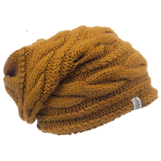 Women's Triple Braid Cable Slouch - mustard with water-resistant technology.