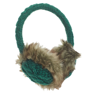 A Cable Knit Adjustable Earmuff with faux fur with extra cushioning on it.
