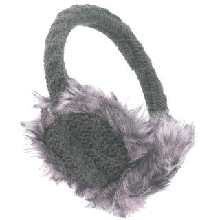 A pair of Cable Knit Adjustable Earmuffs with faux fur and non-slip texture.