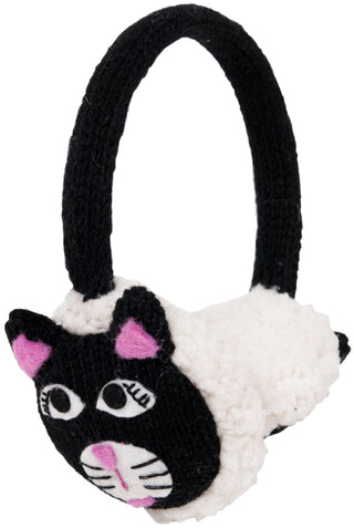 Stay cozy and cute all season with Cat Earmuffs—fluffy white earmuffs on a black fabric headband, featuring a charming black cat face with white and pink details. Perfect winter accessory!.