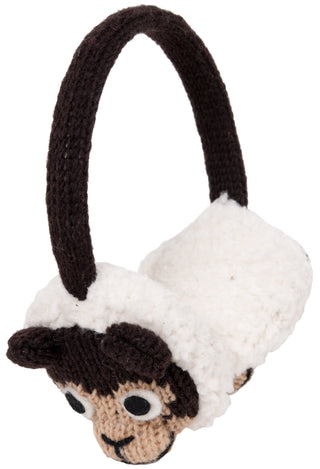 The Cheeta Monkey Earmuffs are single hand-knit wool earmuffs with a playful monkey face, fleece-like texture, cute ears, and a brown headband—perfect for keeping warm and cozy in winter.