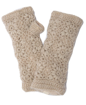 Flower Hand Crochet Fingerless Gloves