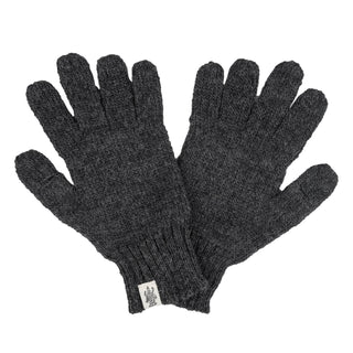 A pair of grey Merino Wool McCarren Gloves on a white background.