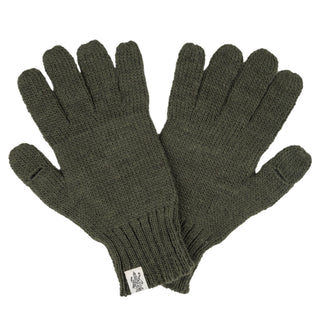 A pair of stylish McCarren Gloves green knit gloves on a white background.
