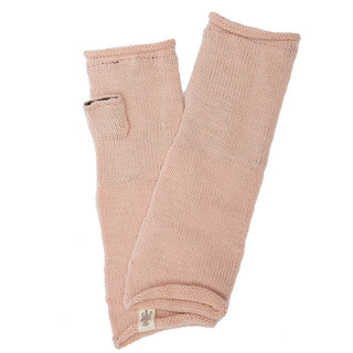 A pair of Forever Long Handwarmers in pink on a white background.