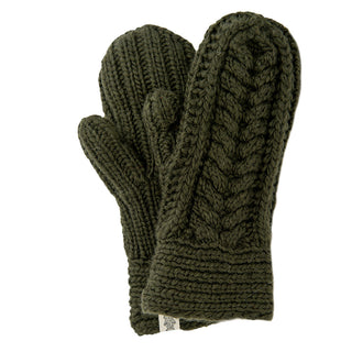 A pair of Soho Mittens for women in olive green.