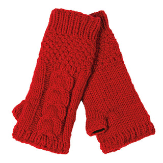 A pair of Cable Handwarmers made from organic fibers.