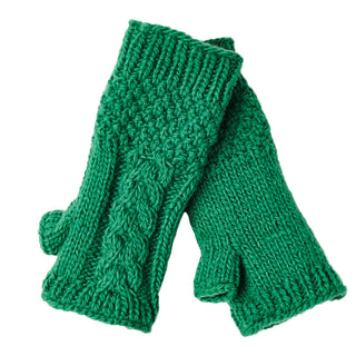 A pair of green, organic Cable Handwarmers.