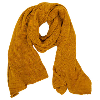 A Hand Loom Air Wrap Scarf in mustard yellow is displayed on a white background, one end looped through the middle to form a loose knot.