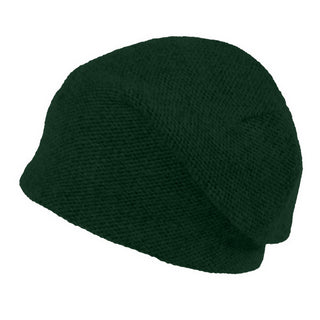 The Depp Slouch is a dark green wool beanie with a seamless, slouchy fit, shown against a white background—perfect as a cozy winter hat.