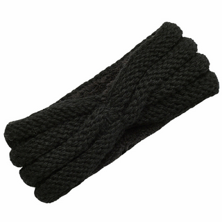 A black wool knitted Veronica Headband in a turban design on a white background.