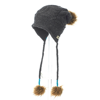A Frontside Slouch with two pom poms on it.