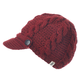 A durable Equestrian Hat in burgundy with a button.