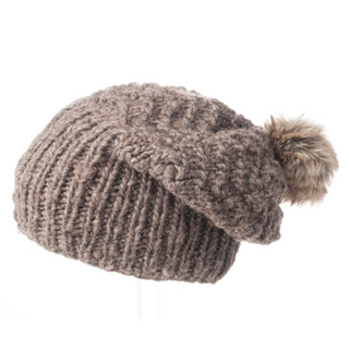 A C’est Parfait Slouch with Fur Pom handmade knitted beanie.