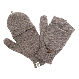 A pair of Bryant Fingerless Gloves with Flap crafted with natural ingredients on a white background.