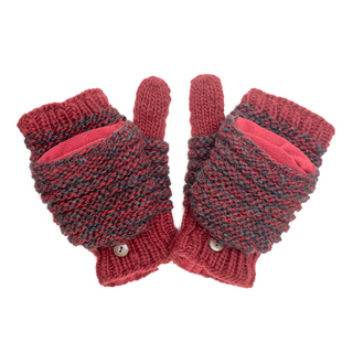A pair of red and grey Speckle Knit Mittens fingerless glove design.