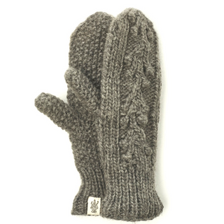 A single Ball Knit Mitten w/ Fleece Lining, handmade in Nepal, displayed on a white background.