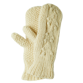 A single Ball Knit Mittens w/ Fleece Lining displayed against a white background, handmade in Nepal.