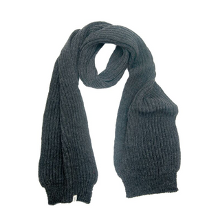A handmade black ribbed merino wool Laurent Scarf on a white background.